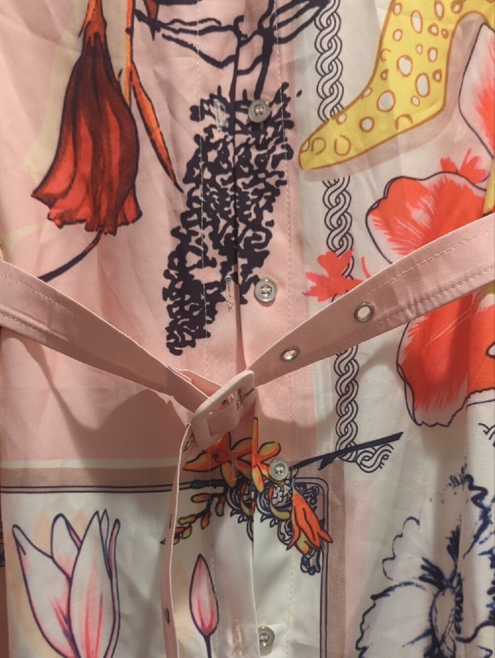 Pink Floral Print Shirt Dress with Belt - Picture 3 of 8